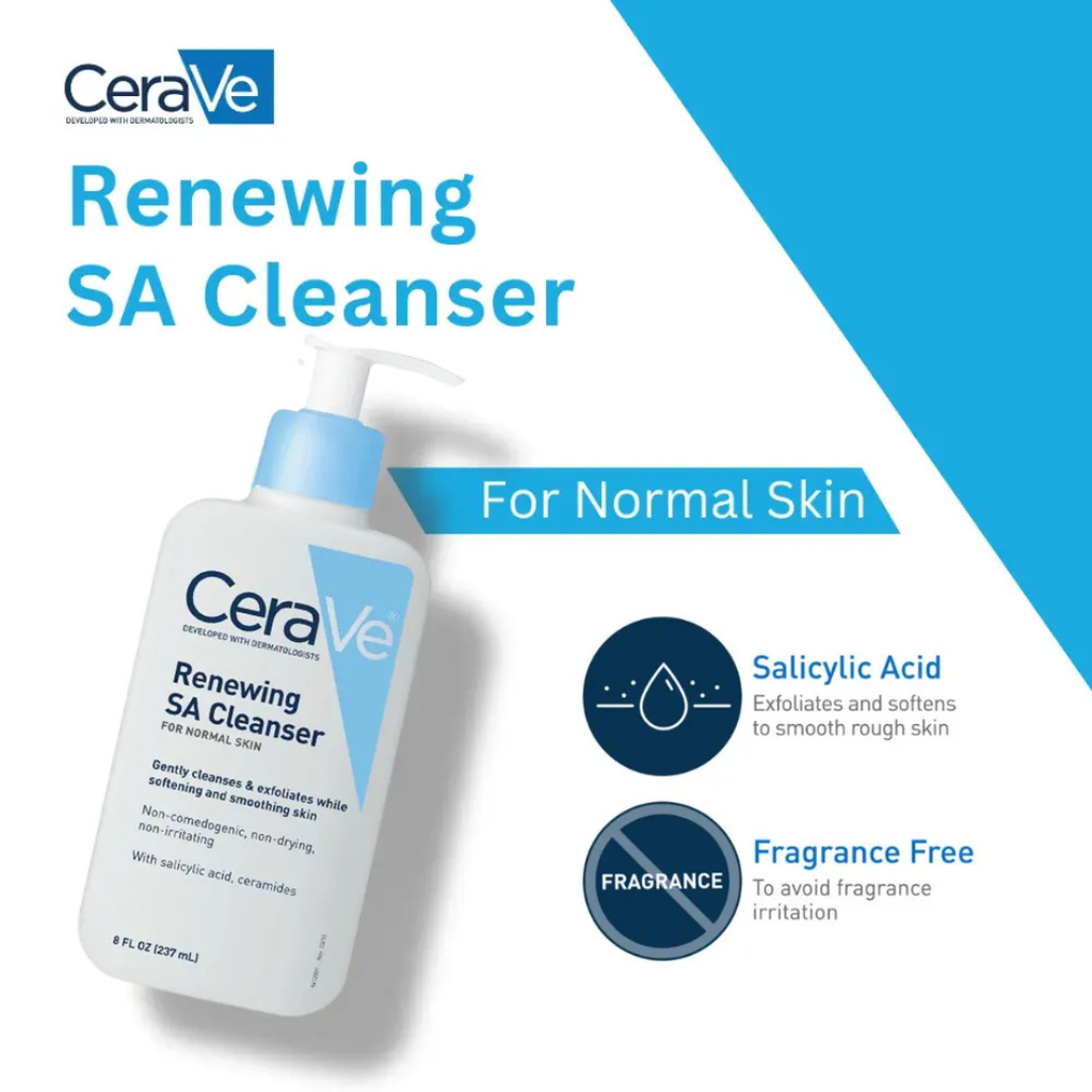 CeraVe Renewing SA Cleanser – Salicylic Acid Face Wash for Normal Skin, Gentle Exfoliating & Fragrance-Free